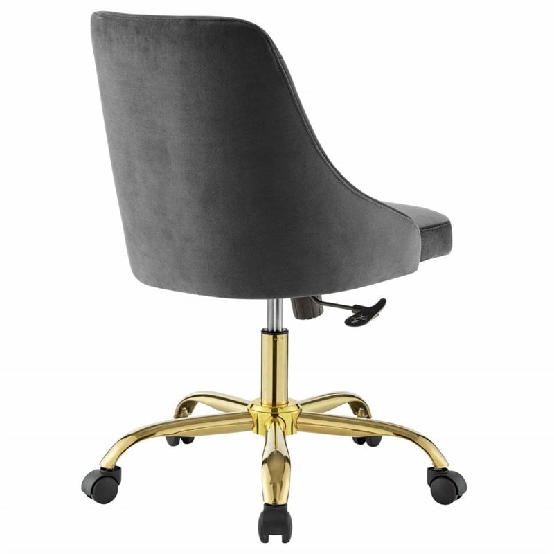 Modway Distinct Performance Velvet Tufted Office Swivel Chair in Gold and Gray