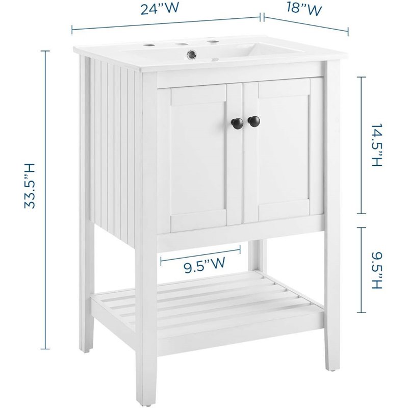 Modway Prestige 24" Modern Wooden Bathroom Vanity in White Finish