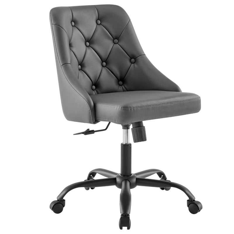 Modway Distinct Faux Leather Tufted Office Swivel Chair in Black and Gray
