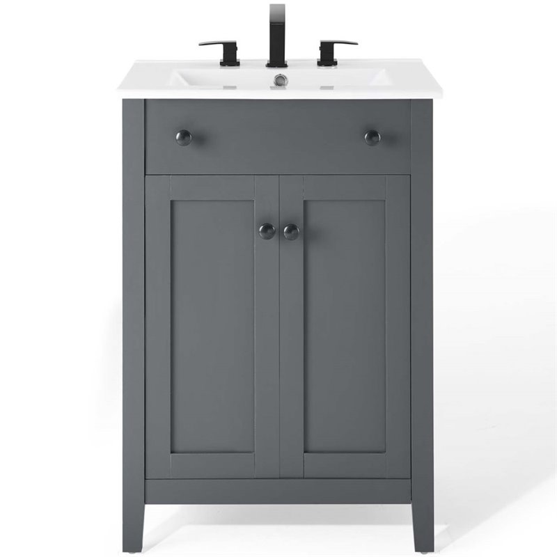 Modway Nantucket 24" Modern Wooden Bathroom Vanity in Gray and White
