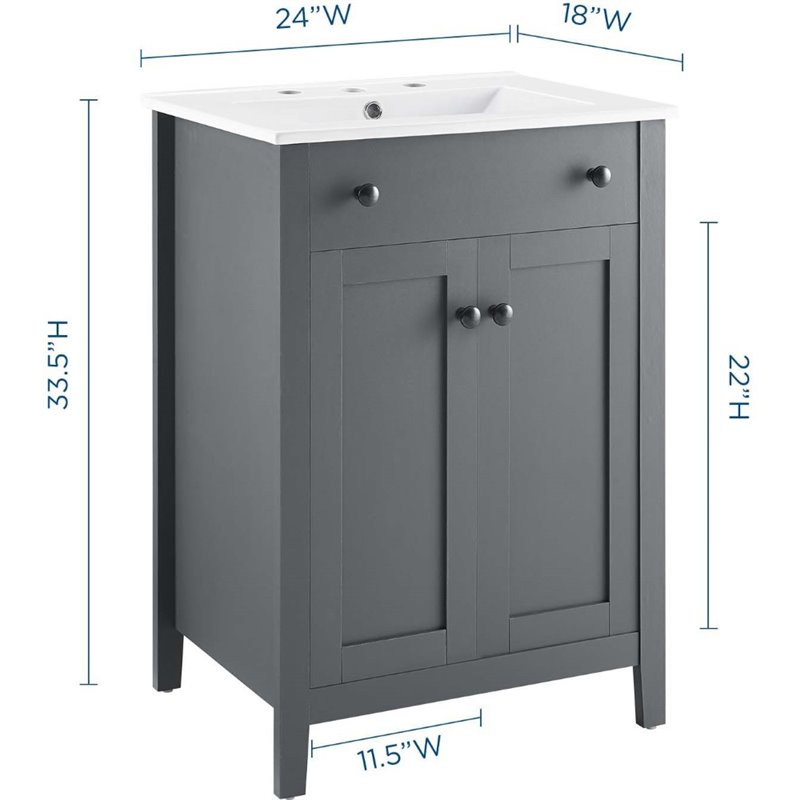 Modway Nantucket 24" Modern Wooden Bathroom Vanity in Gray and White