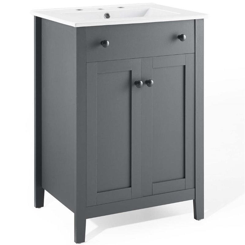 Modway Nantucket 24" Modern Wooden Bathroom Vanity in Gray and White