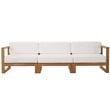 Modway Upland 3-Piece Solid Teak Wood Patio Sectional Sofa in Natural and White