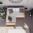 Modway Upland 3-Piece Solid Teak Wood Patio Sectional Sofa in Natural & White