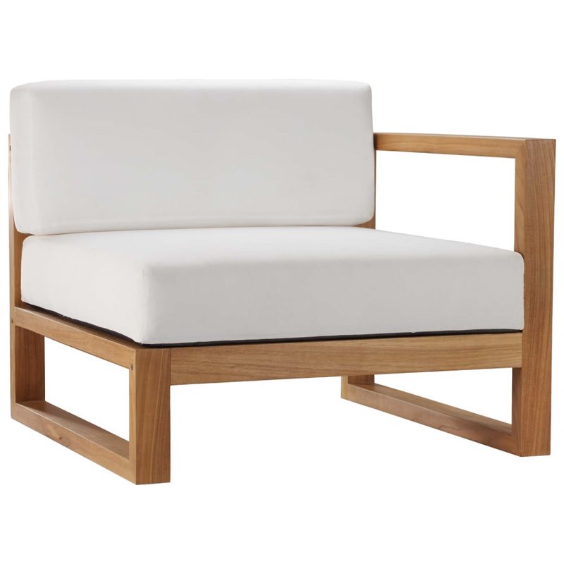 Modway Upland 3-Piece Solid Teak Wood Patio Sectional Sofa in Natural & White