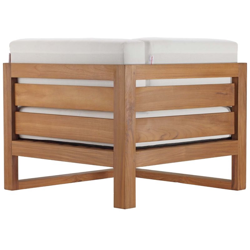 Modway Upland 3-Piece Solid Teak Wood Patio Sectional Sofa in Natural & White