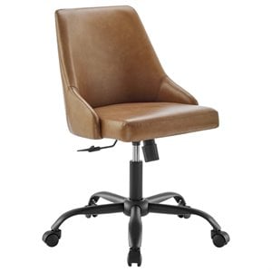 modway designate faux leather upholstered office swivel chair in black and tan