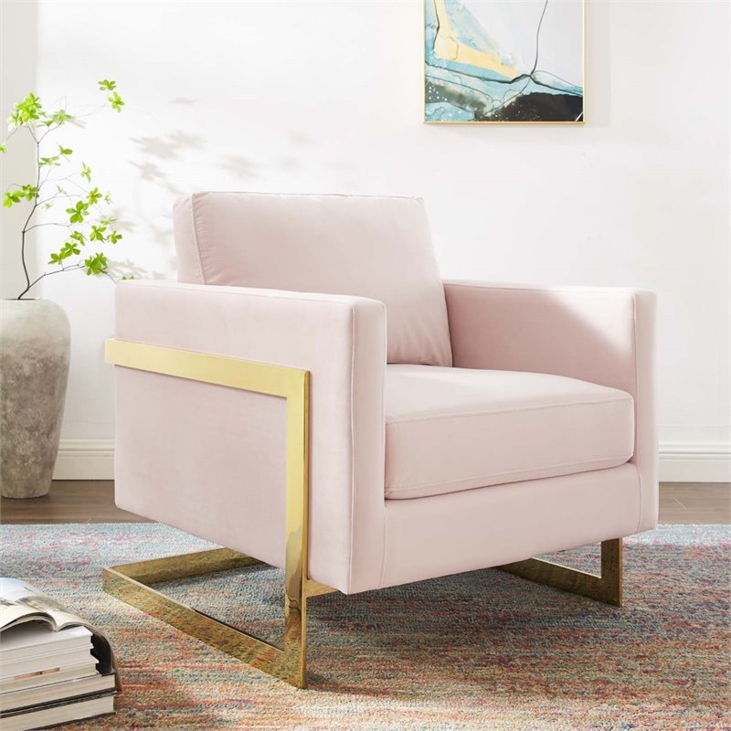Modway Posse Performance Velvet Upholstered Accent Chair in Gold and