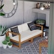Modway Upland 2-Piece Solid Teak Wood Patio Loveseat in Natural and White