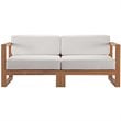 Modway Upland 2-Piece Solid Teak Wood Patio Loveseat in Natural and White