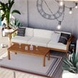 Modway Upland 4-Piece Teak Wood Patio Furniture Set in Natural and White