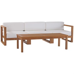 Modway Upland 4-Piece Teak Wood Patio Furniture Set in Natural and White