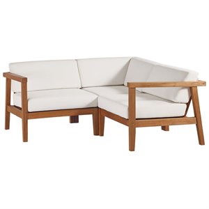 Modway Bayport 3-Piece Fabric & Teak Wood Patio Sectional in Natural and White