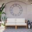 Modway Bayport 2-Piece Fabric & Teak Wood Patio Loveseat in Natural and White