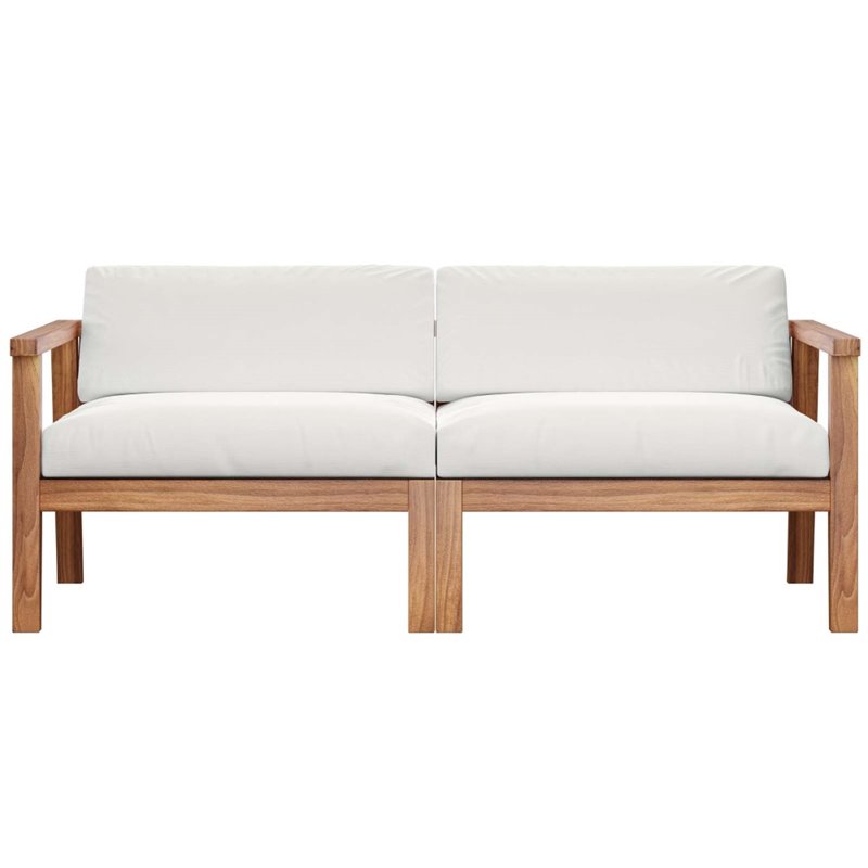 Modway Bayport 2-Piece Fabric & Teak Wood Patio Loveseat in Natural and White