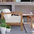 Modway Bayport 2-Piece Fabric & Teak Wood Patio Loveseat in Natural and White
