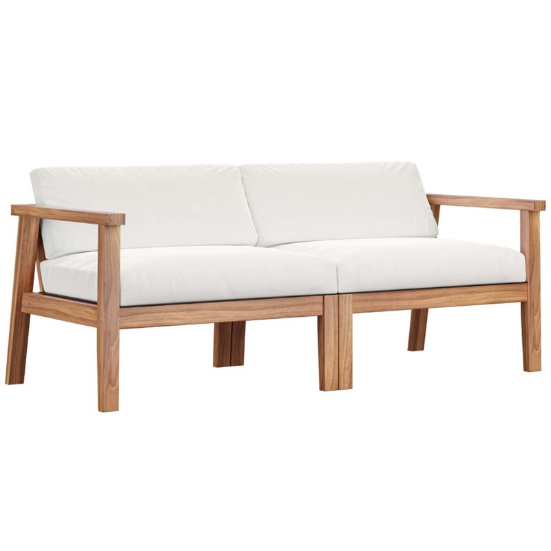 Modway Bayport 2-Piece Fabric & Teak Wood Patio Loveseat in Natural and White
