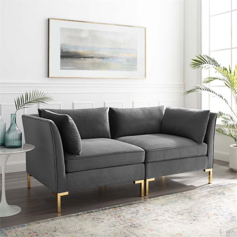 Modway Ardent Performance Velvet Upholstered Loveseat in Gray