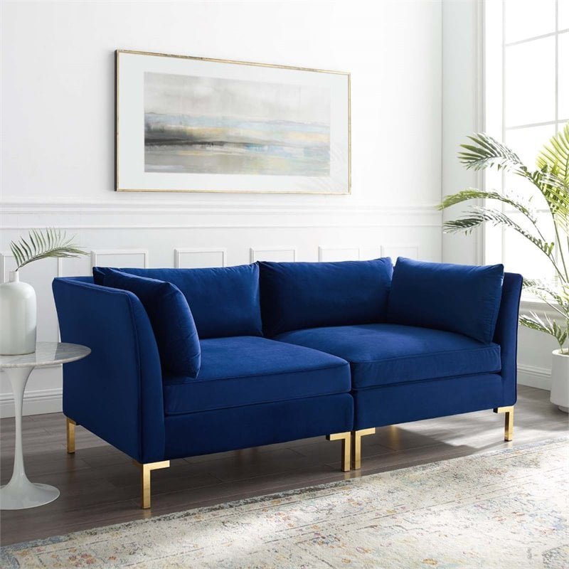 Modway Ardent Performance Velvet Upholstered Loveseat in Navy