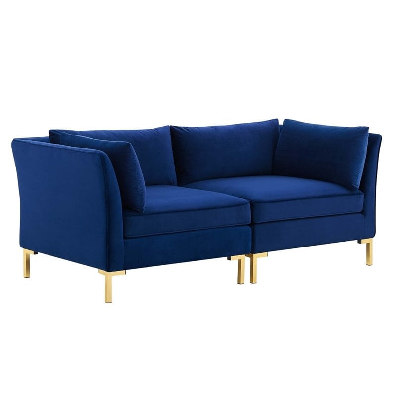 Modway Ardent Performance Velvet Upholstered Loveseat in Navy
