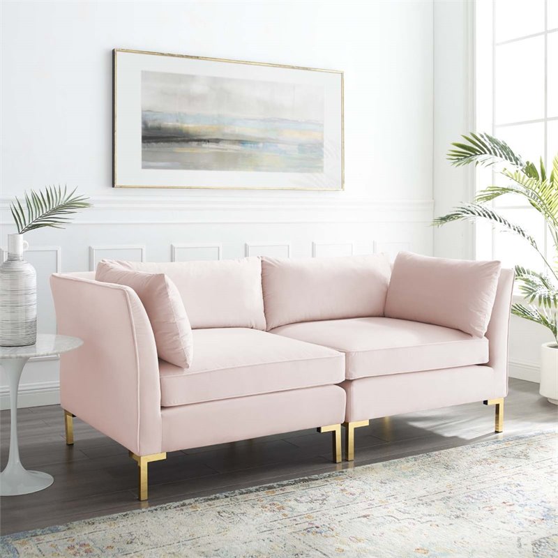 Modway Ardent Performance Velvet Upholstered Loveseat in Pink