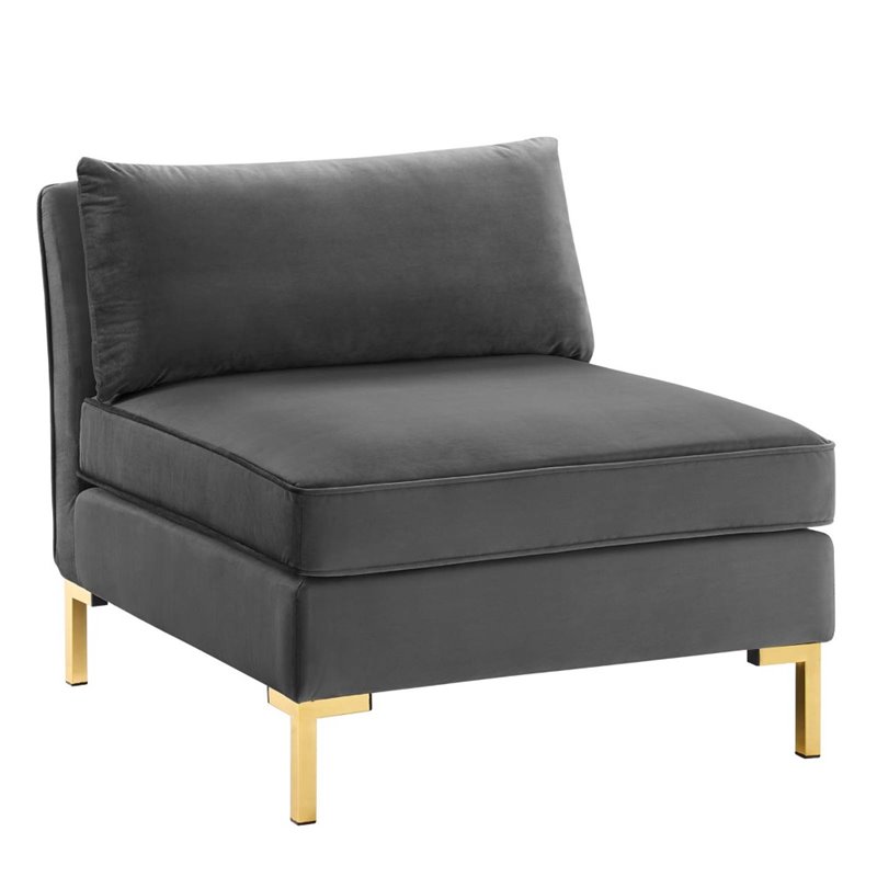 Modway Ardent 3-Seater Performance Velvet Sofa in Gray & Gold