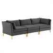 Modway Ardent 3-Seater Performance Velvet Sofa in Gray & Gold
