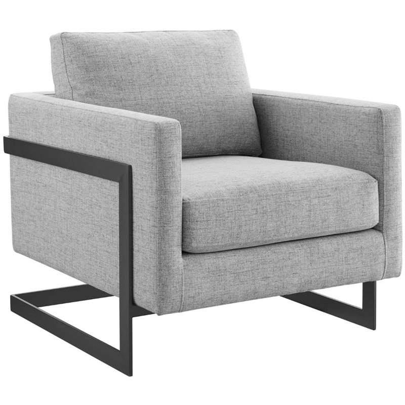 Modway Posse Upholstered Fabric Upholstered Accent Chair in Black and Light Gray