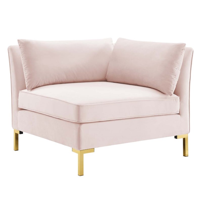 Modway Ardent 3-Seater Performance Velvet Sofa in Pink & Gold