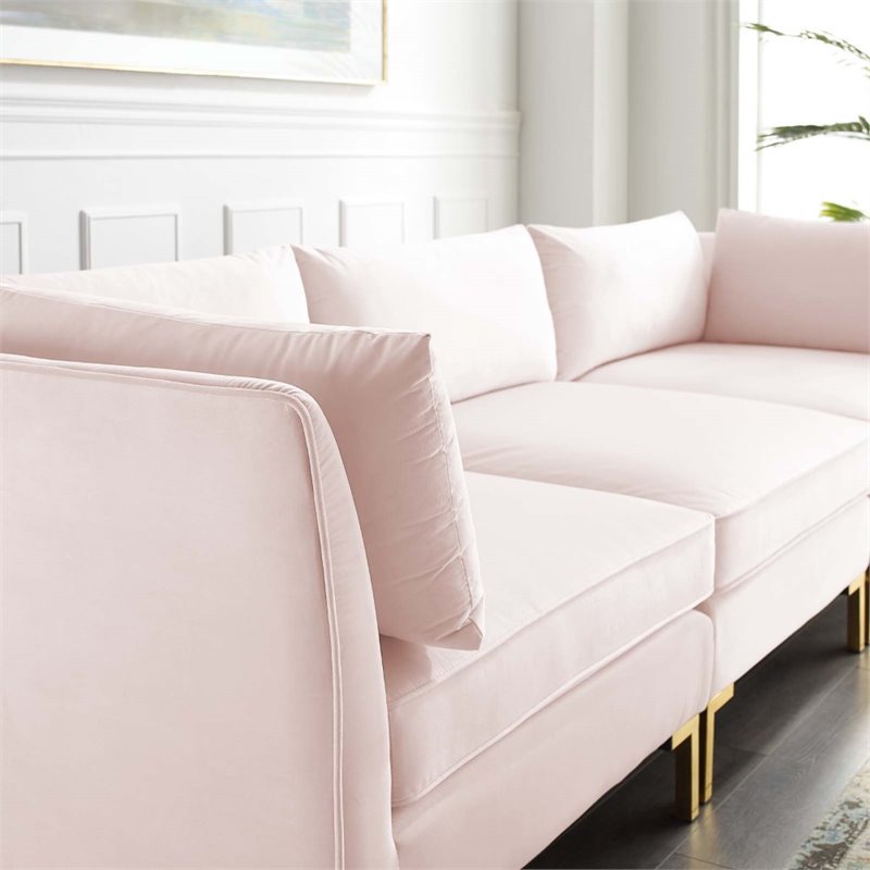 Modway Ardent 3-Seater Performance Velvet Sofa in Pink & Gold