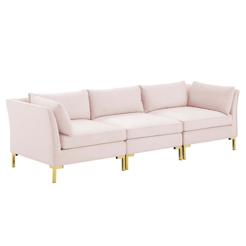 Modway Ardent 3-Seater Performance Velvet Sofa in Pink & Gold