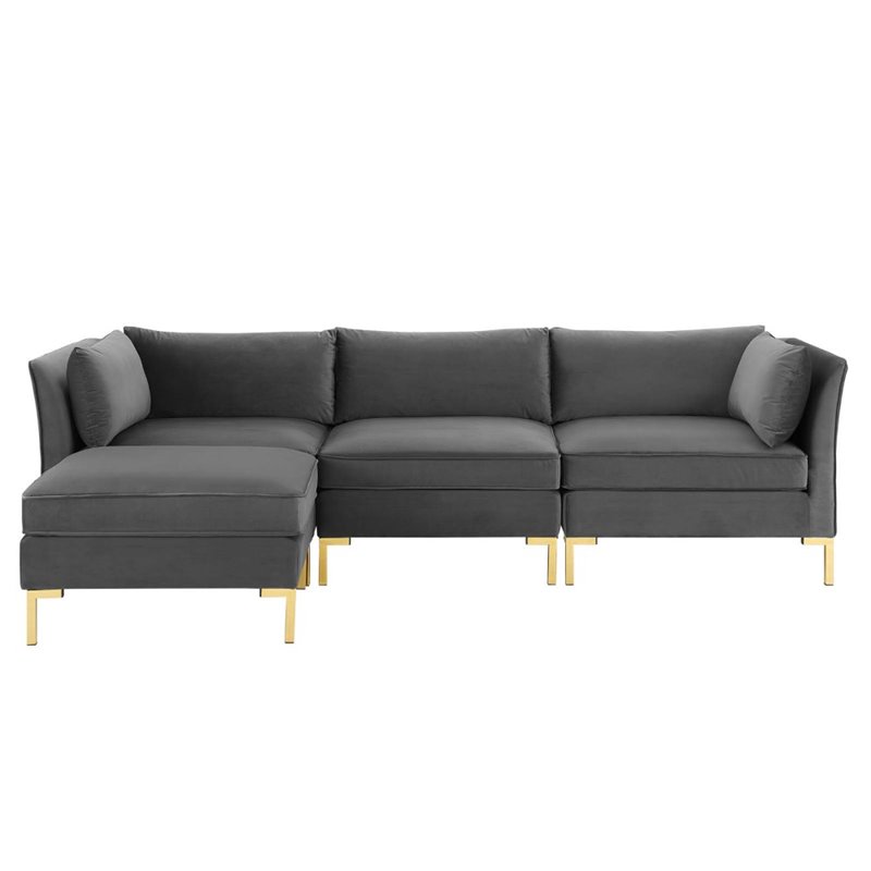 Modway Ardent 4-Piece Performance Velvet Modular Sectional Sofa in Gray