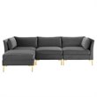 Modway Ardent 4-Piece Performance Velvet Modular Sectional Sofa in Gray