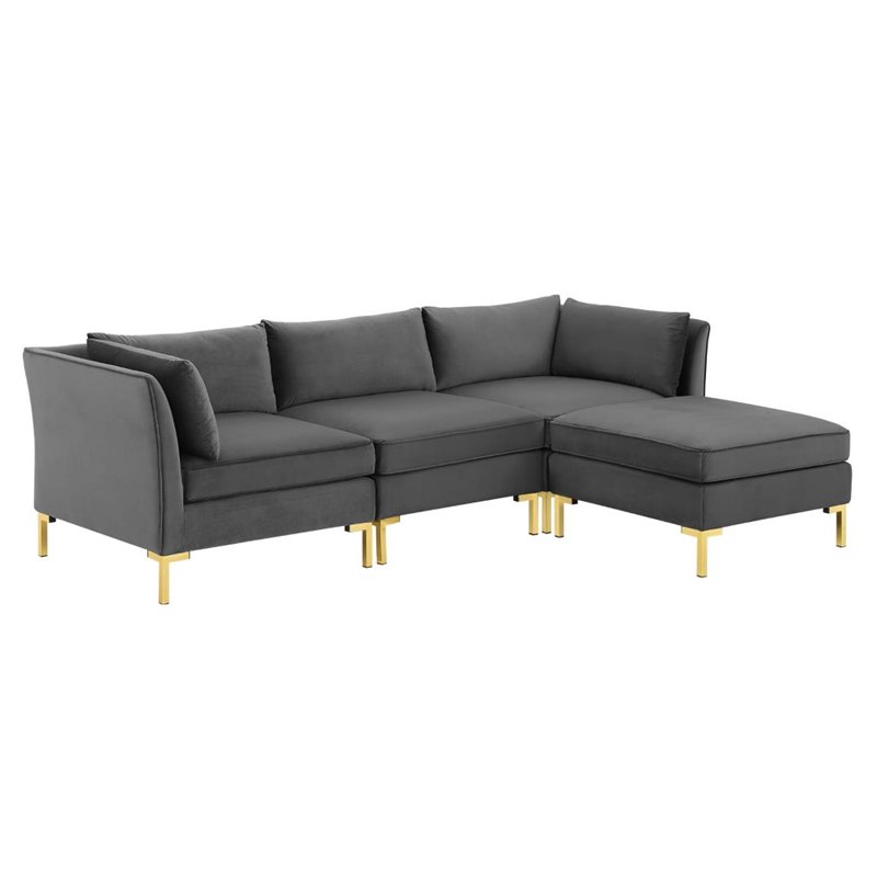 Modway Ardent 4-Piece Performance Velvet Modular Sectional Sofa in Gray