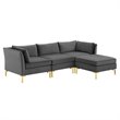 Modway Ardent 4-Piece Performance Velvet Modular Sectional Sofa in Gray