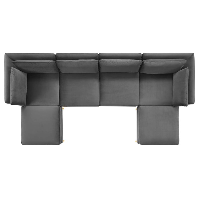 Modway Ardent 6-Piece Performance Velvet Modular Sectional Sofa in Gray