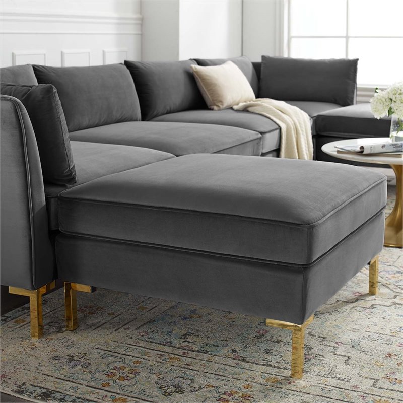 Modway Ardent 6-Piece Performance Velvet Modular Sectional Sofa in Gray