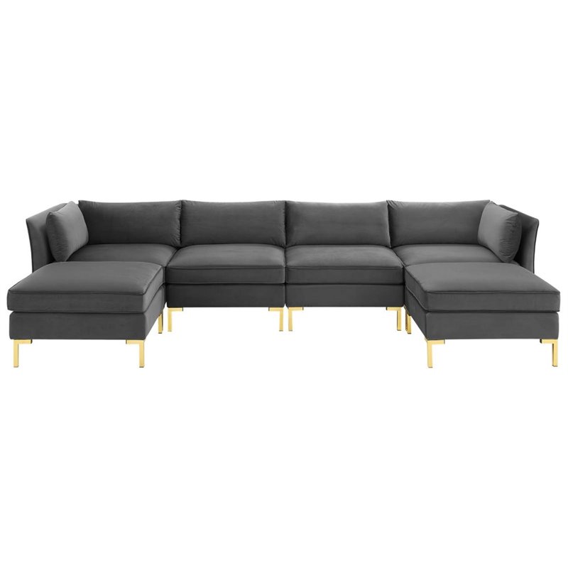 Modway Ardent 6-Piece Performance Velvet Modular Sectional Sofa in Gray