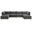 Modway Ardent 6-Piece Performance Velvet Modular Sectional Sofa in Gray