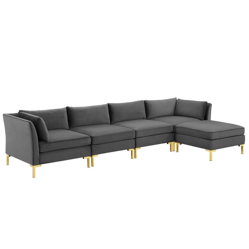 Modway Ardent 5-Piece Performance Velvet Modular Sectional Sofa in Gray