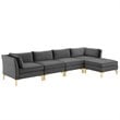 Modway Ardent 5-Piece Performance Velvet Modular Sectional Sofa in Gray