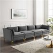 Modway Ardent 4-Seater Performance Velvet Modular Sofa in Gray