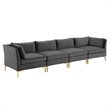 Modway Ardent 4-Seater Performance Velvet Modular Sofa in Gray