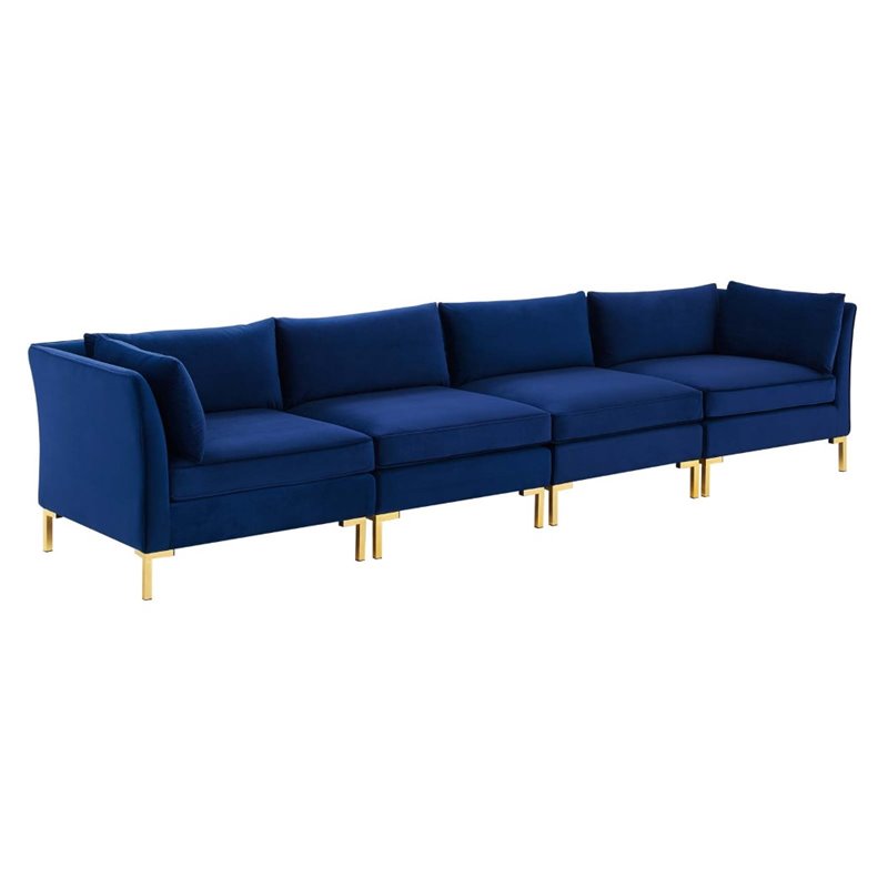 Modway Ardent 4-Seater Performance Velvet Modular Sofa in Navy