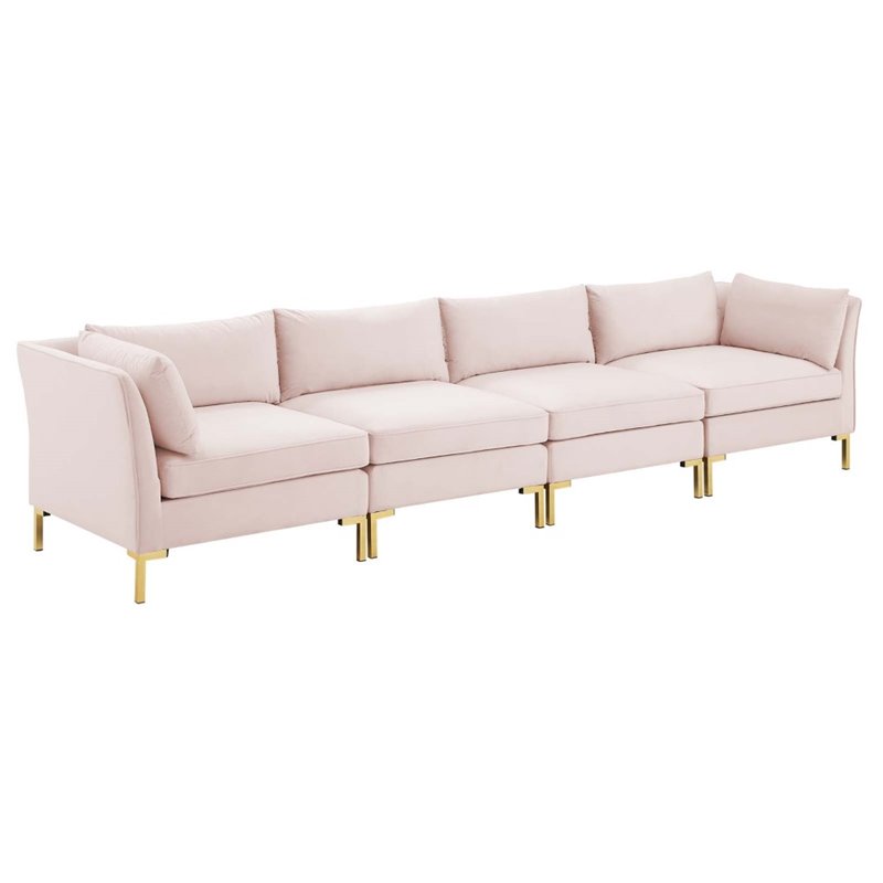 Modway Ardent 4-Seater Performance Velvet Modular Sofa in Pink