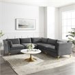 Modway Ardent 5-Piece Performance Velvet Modular Sectional Sofa in Gray/Gold