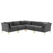 Modway Ardent 5-Piece Performance Velvet Modular Sectional Sofa in Gray/Gold