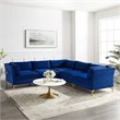Modway Ardent 5-Piece Performance Velvet Modular Sectional Sofa in Navy/Gold