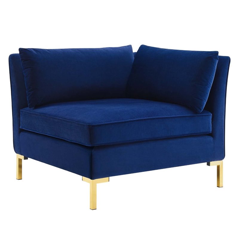 Modway Ardent 5-Piece Performance Velvet Modular Sectional Sofa in Navy/Gold