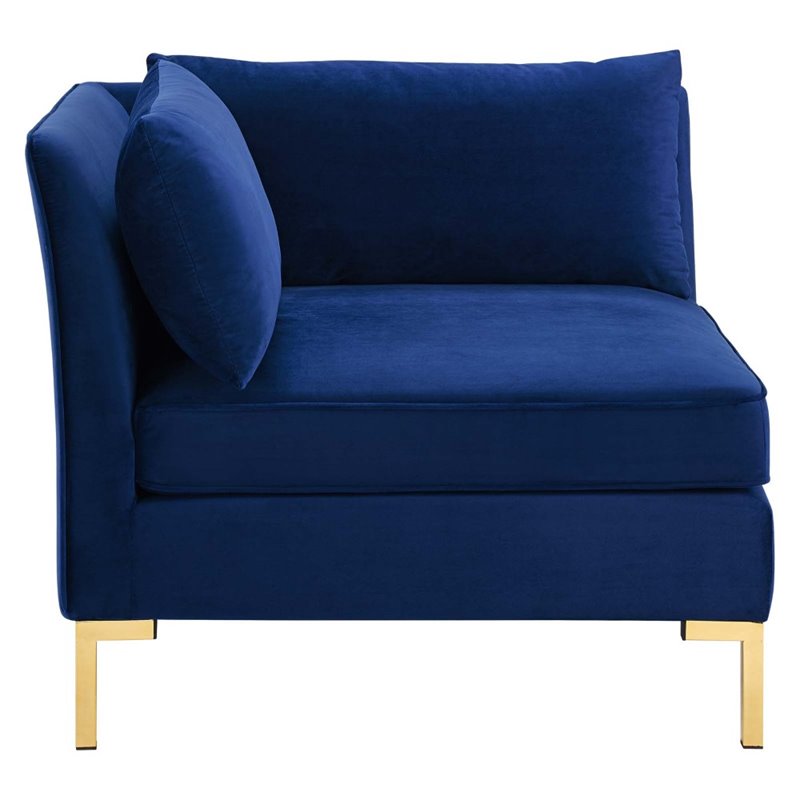Modway Ardent 5-Piece Performance Velvet Modular Sectional Sofa in Navy/Gold
